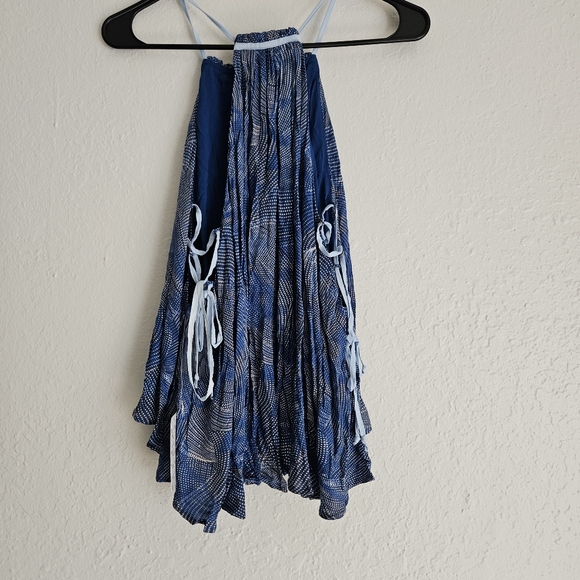 Free People OB587301 Season in the Sun Printed Lace-Up Top in Ocean Blue - Picture 4 of 8